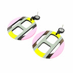 Hermes Earrings H Equipe Buffalo Horn Pair Multicolor Pink Gray Yellow — view 8