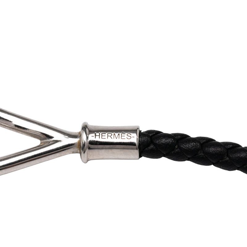 Hermes Jumbo Choker Bracelet Black Silver Hardware Leather Metal — view 4