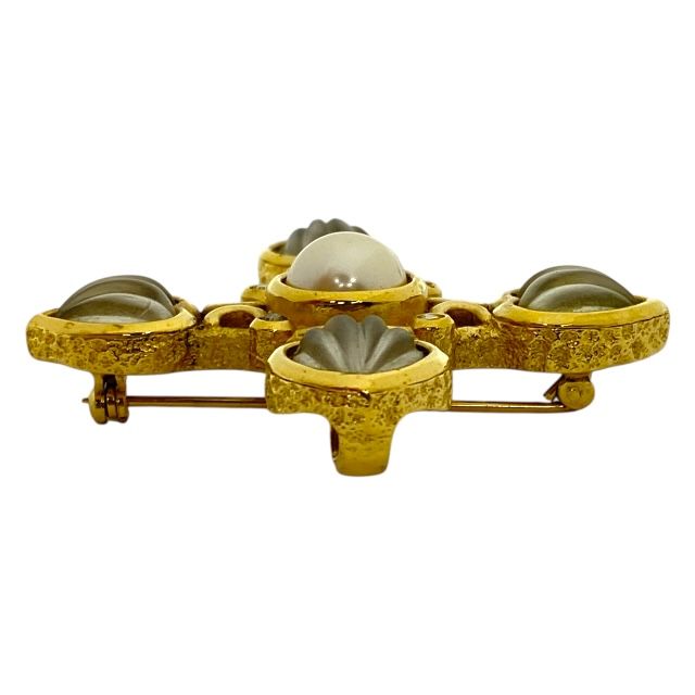 Dior Necklace Brooch 2-Way Top Pendant Faux Pearl Gold Logo — view 6