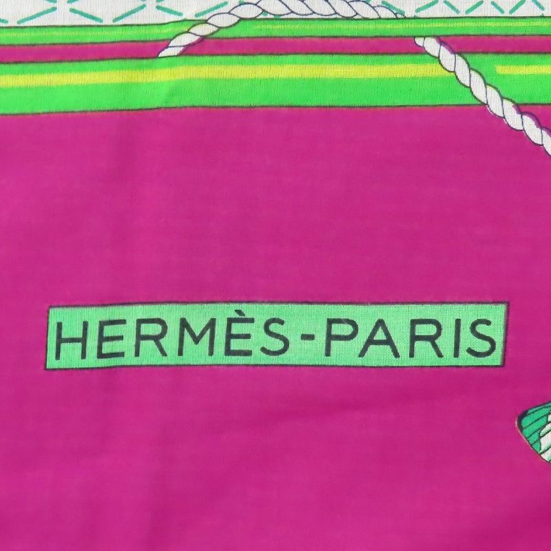 Hermes Shawl Pareo Cotton Purple White Green Butterfly Large Scarf — view 7