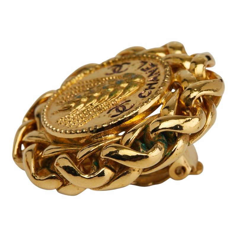 Chanel Coco Mark Earrings Round Barley Ear of Rice Motif Gold Plated — view 6