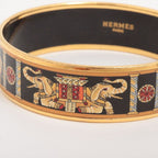 Hermes Emile GM Bangle With Elephant Pattern GP Enamel Gold Black — view 4