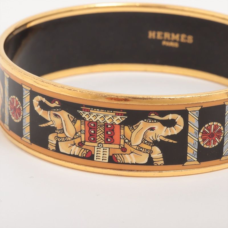 Hermes Emile GM Bangle With Elephant Pattern GP Enamel Gold Black — view 4