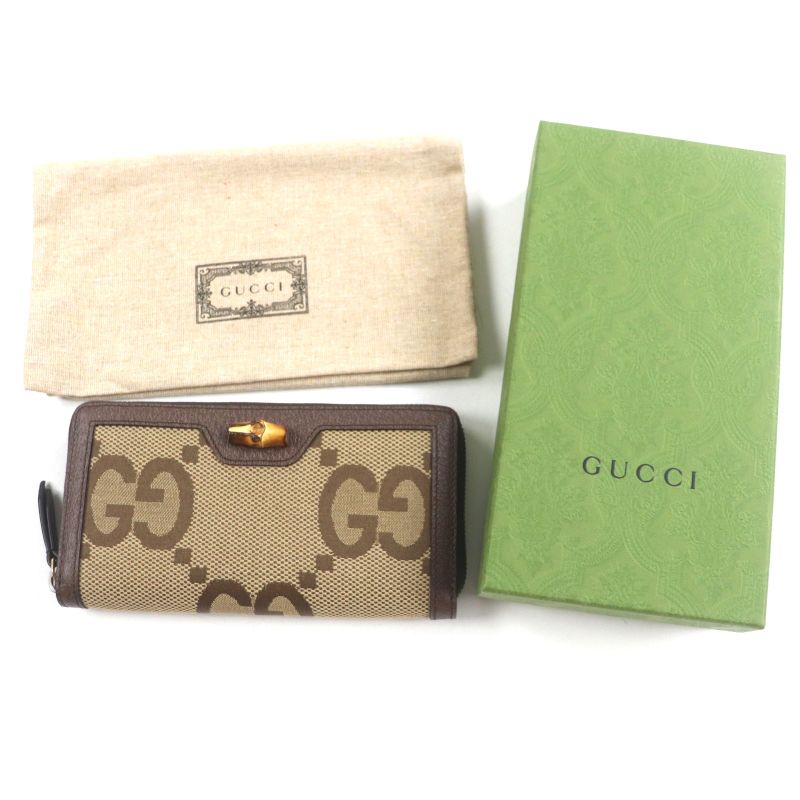 Gucci Bamboo Jumbo GG Canvas Leather Round Zipper Long Wallet — view 2