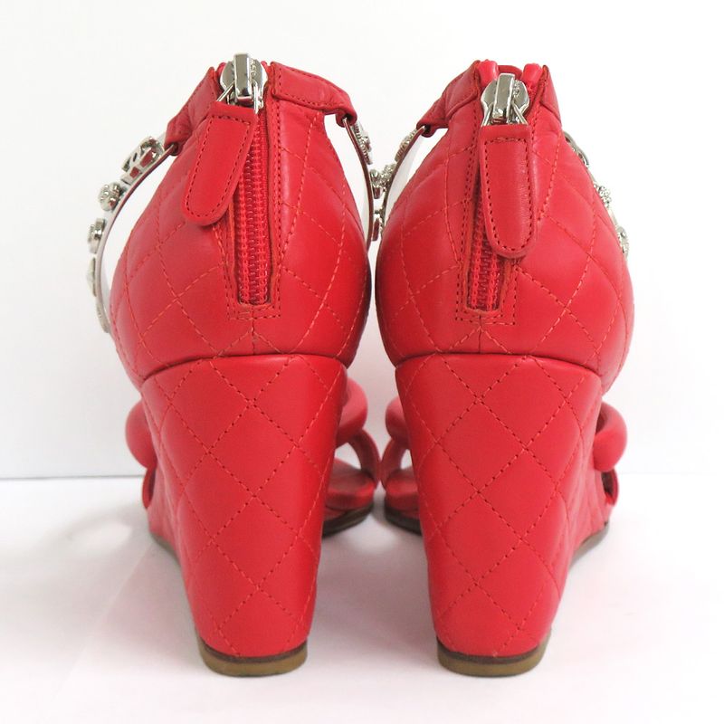 Chanel Sandals Wedge Sole Quilted Metal Strap 36 Half — view 3