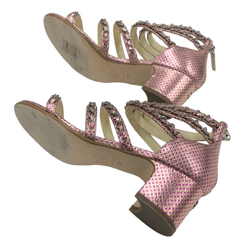 Chanel Sandals Shoes Leather Pink Silver Coco Mark Chain Dot Metallic — view 6