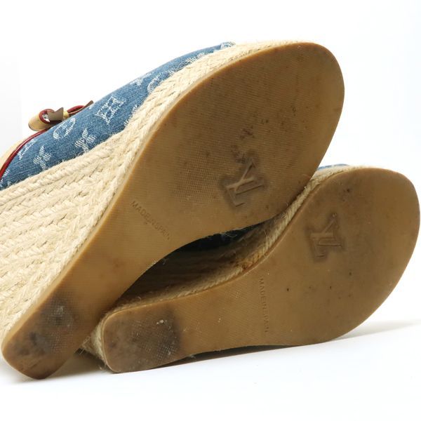 Louis Vuitton Monogram Denim Wedge Sole Sandals 36 Espadrilles — view 7