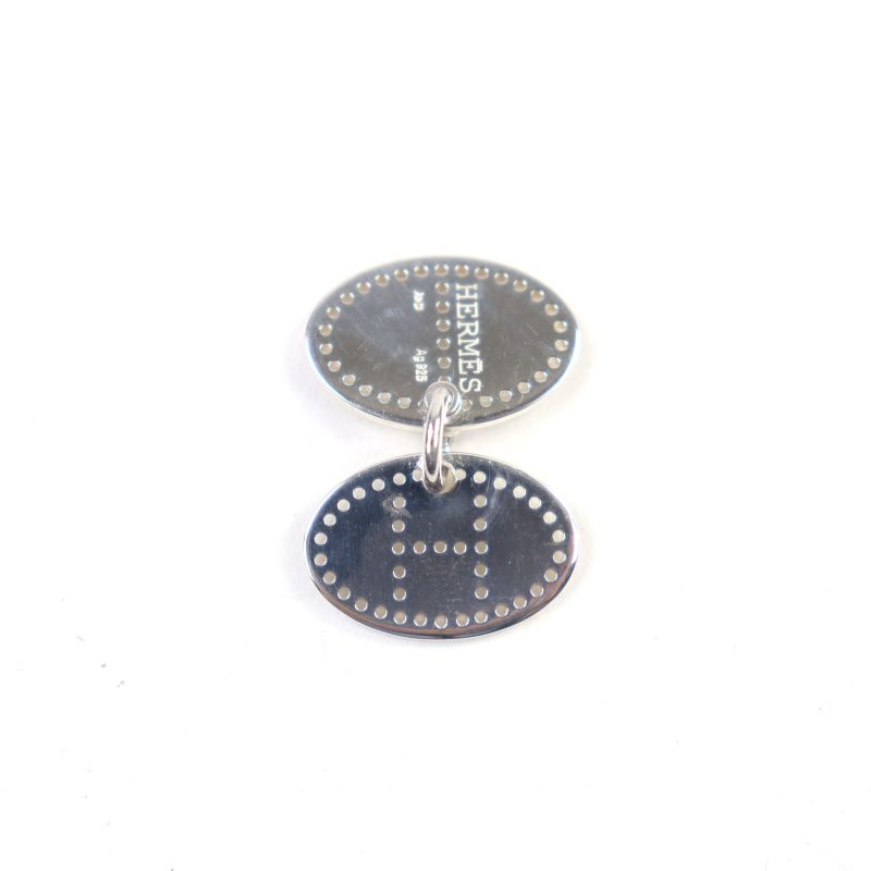 Hermes Eclipse Evelyne AG 925 H Logo Motif Perforated Oval Pendant Top Silver — view 6