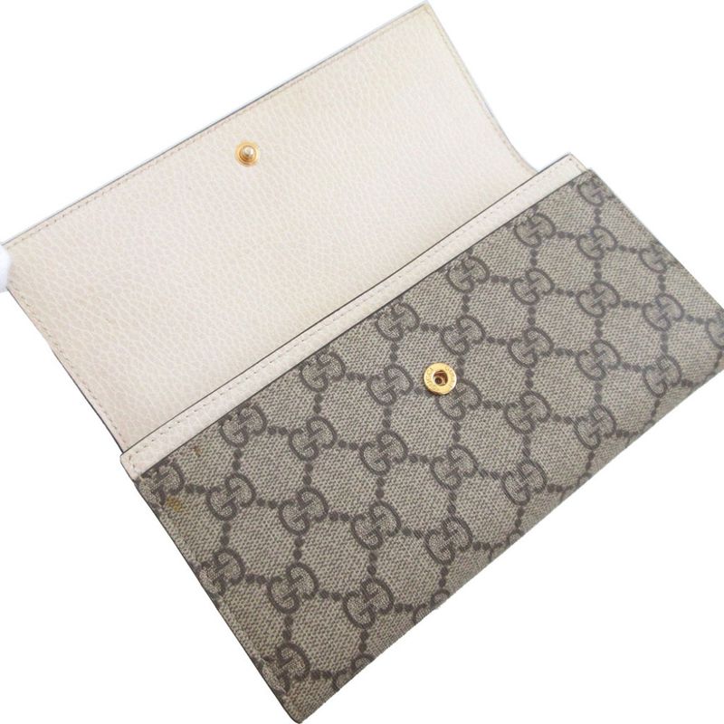 Gucci GG Canvas Leather Beige Ivory Bifold Long Wallet 1491 — view 4