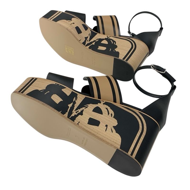 Hermes Charis Sandals Shoes Leather Black Brown Brides De Gala Quadri — view 6