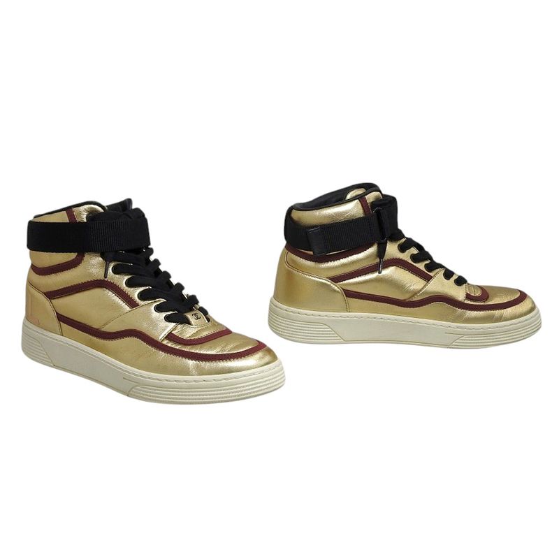 Chanel 2020 Coco Mark Gold Leather High Cut Sneakers Shoes — view 2