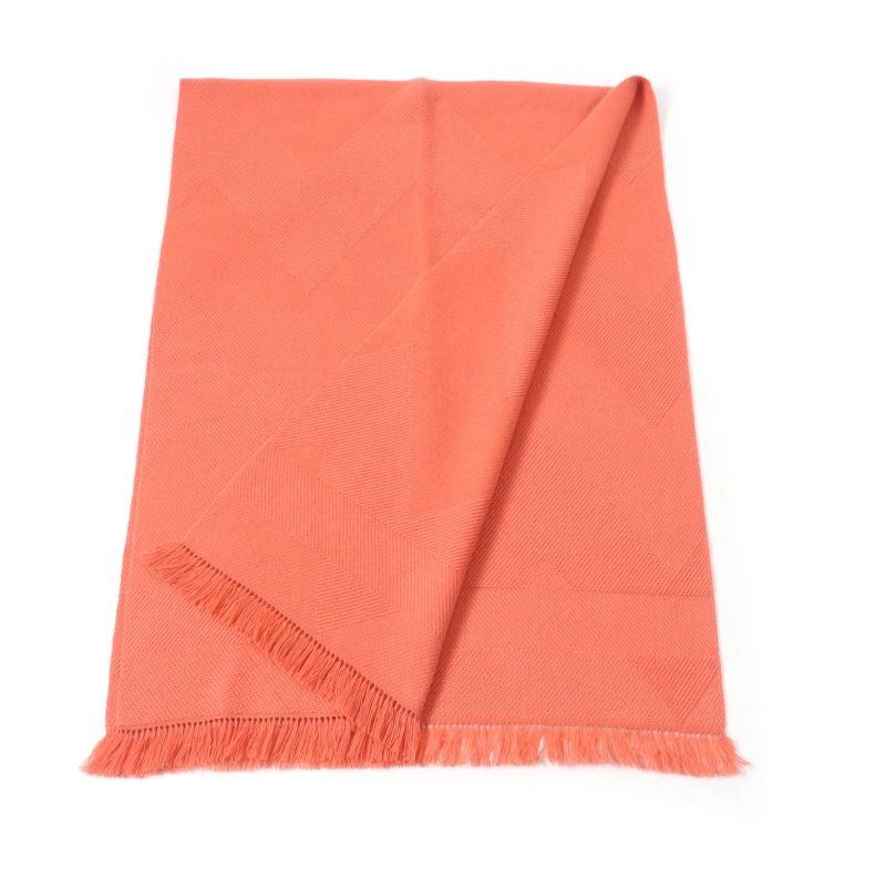 Hermes Grand Chevron 100% Cashmere Rose Blush Leather Scarf With Logo Patch — view 3