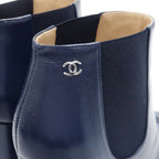 Chanel Short Boots 36 Side Gore Leather Navy Coco Mark — view 6