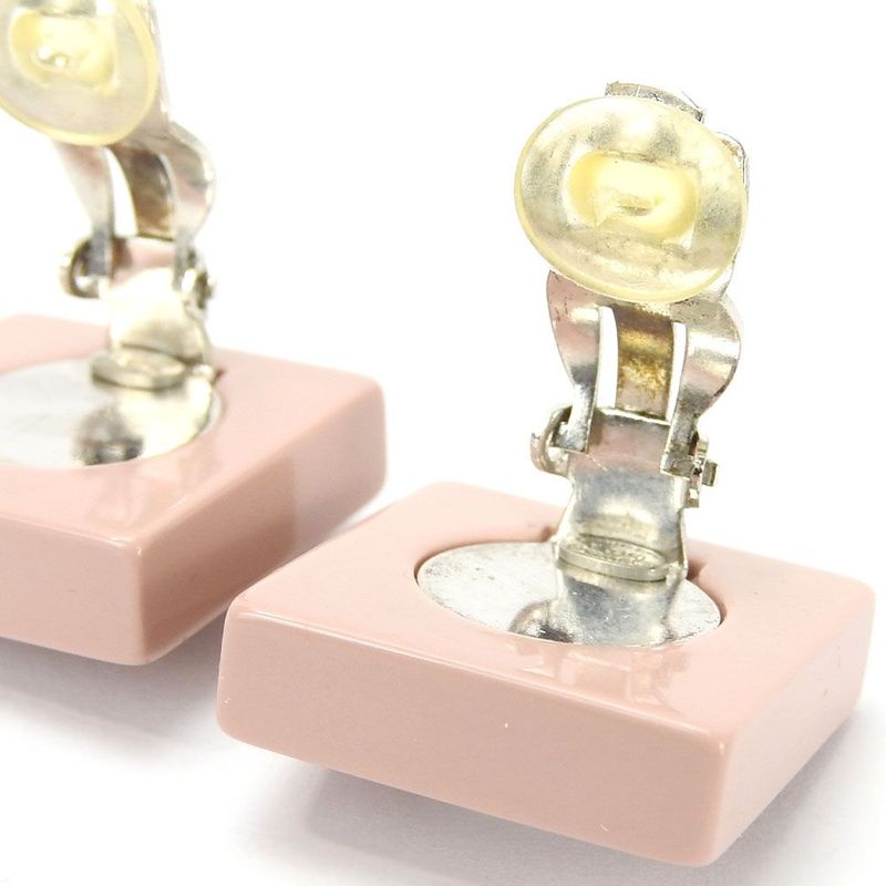 Chanel Earrings Square Coco Mark Heart Rhinestone Pink Silver Plated 04 — view 5