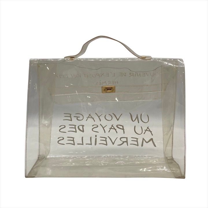 Hermes Vinyl Kelly Logo Hand Beach Clear Transparent Purse — view 3