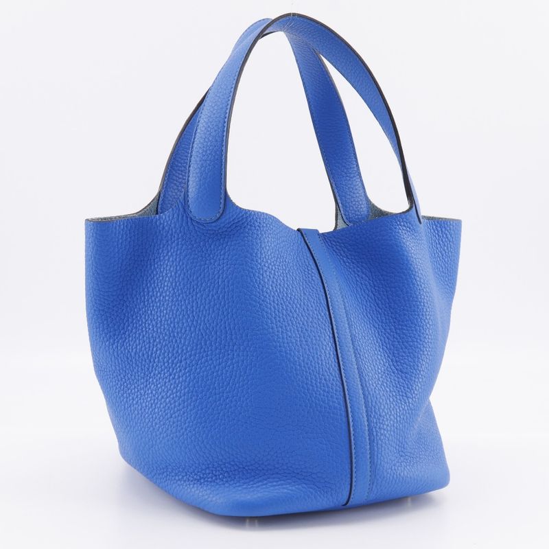 Hermes Picotin Lock MM Taurillon Clemence Blue Idylla Handbag — view 3
