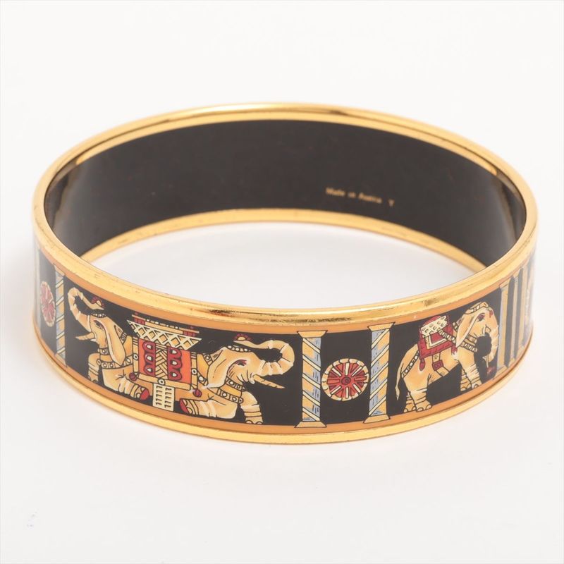 Hermes Emile GM Bangle With Elephant Pattern GP Enamel Gold Black — view 3