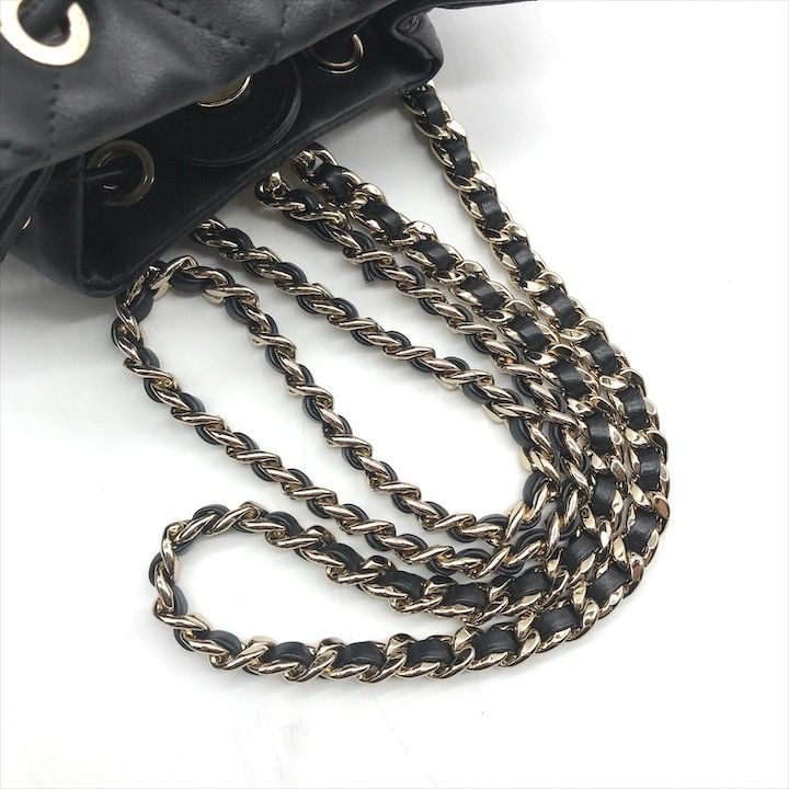 Chanel Quilted Lambskin CC Logo Drawstring Chain Backpack Pack Black — view 7