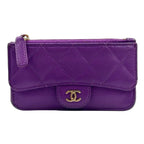 Chanel Quilted Classic Random Caviar Leather Purple Coin Case Gold