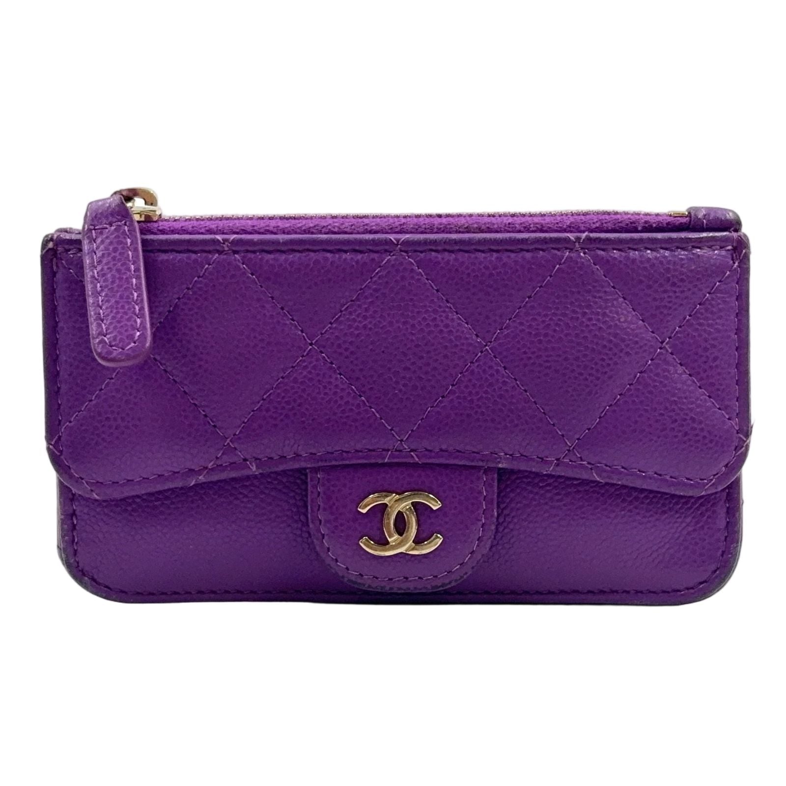 Chanel Quilted Classic Random Caviar Leather Purple Coin Case Gold