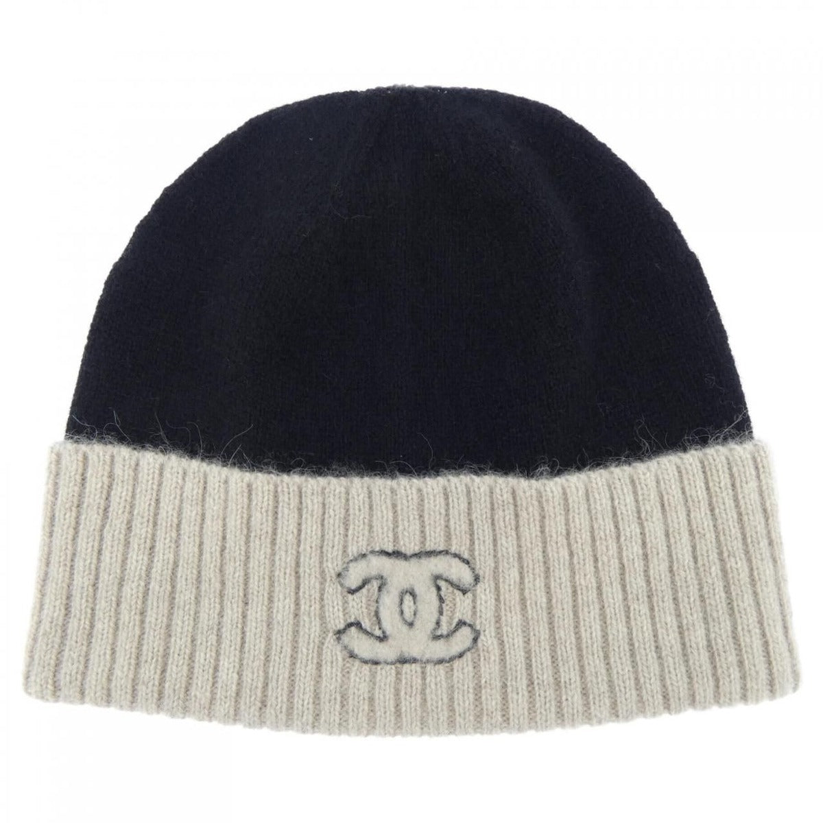 Chanel Knit Cap Cashmere Black Beige