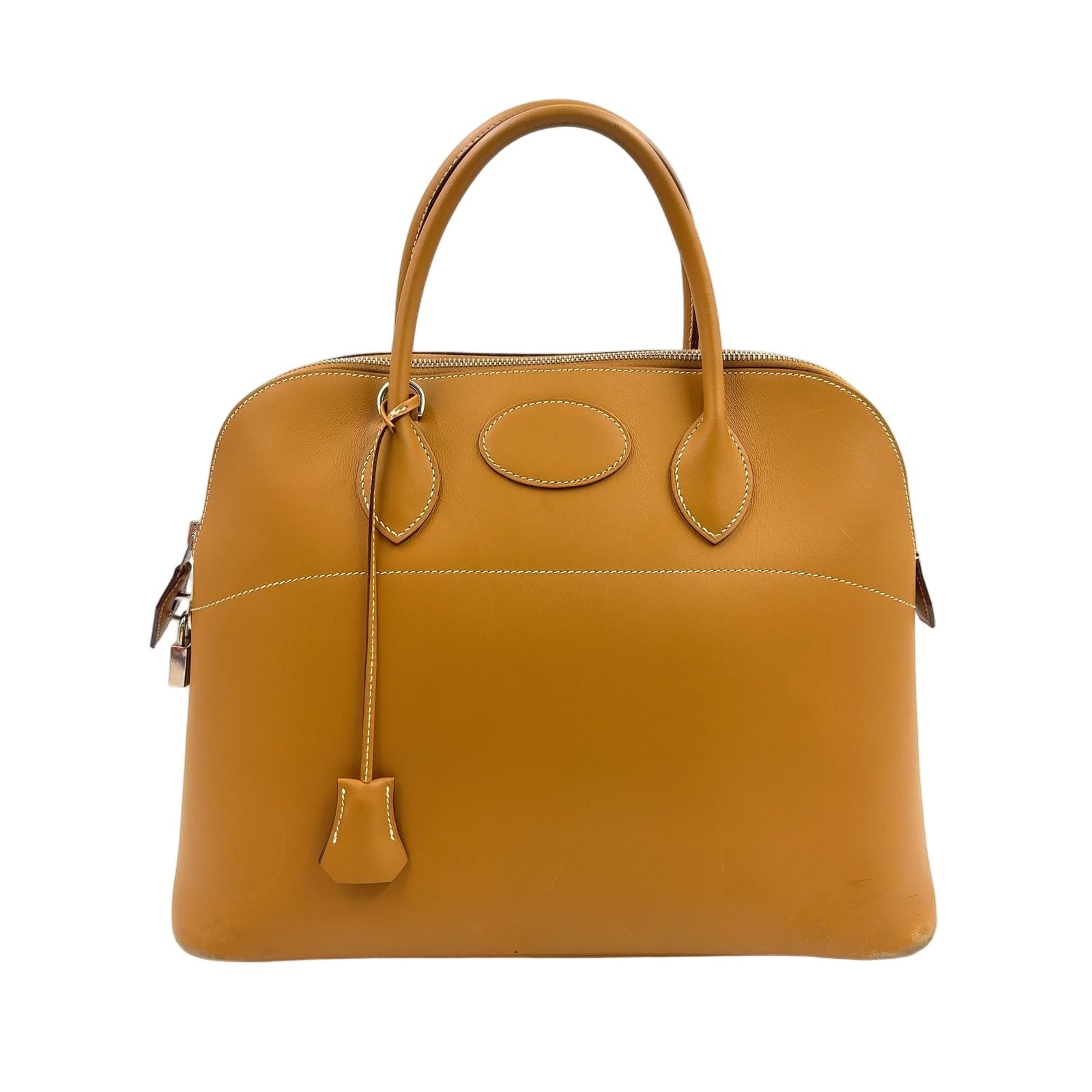 Hermes Bolide 35 2-Way Shoulder Leather Light Brown Handbag Silver