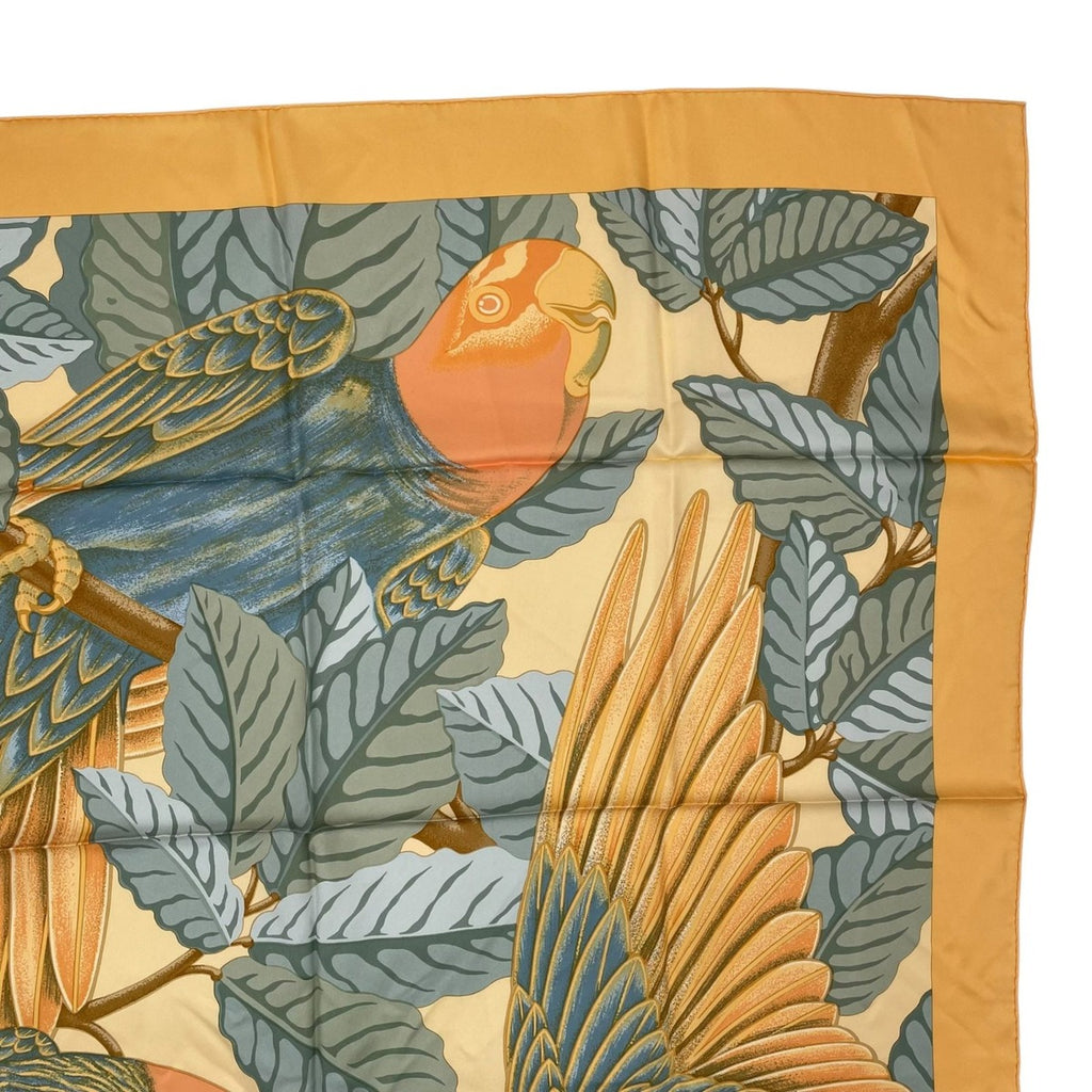 Hermes Scarf Silk Carre 90 les Perroquets Parrot Yellow — view 3
