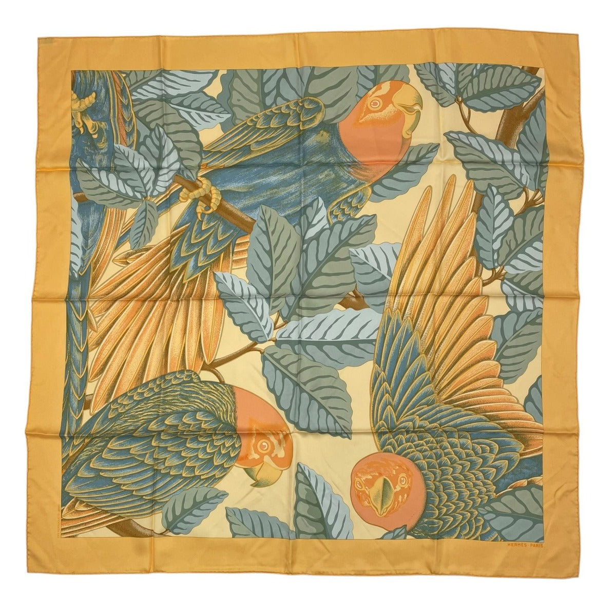 Hermes Scarf Silk Carre 90 les Perroquets Parrot Yellow
