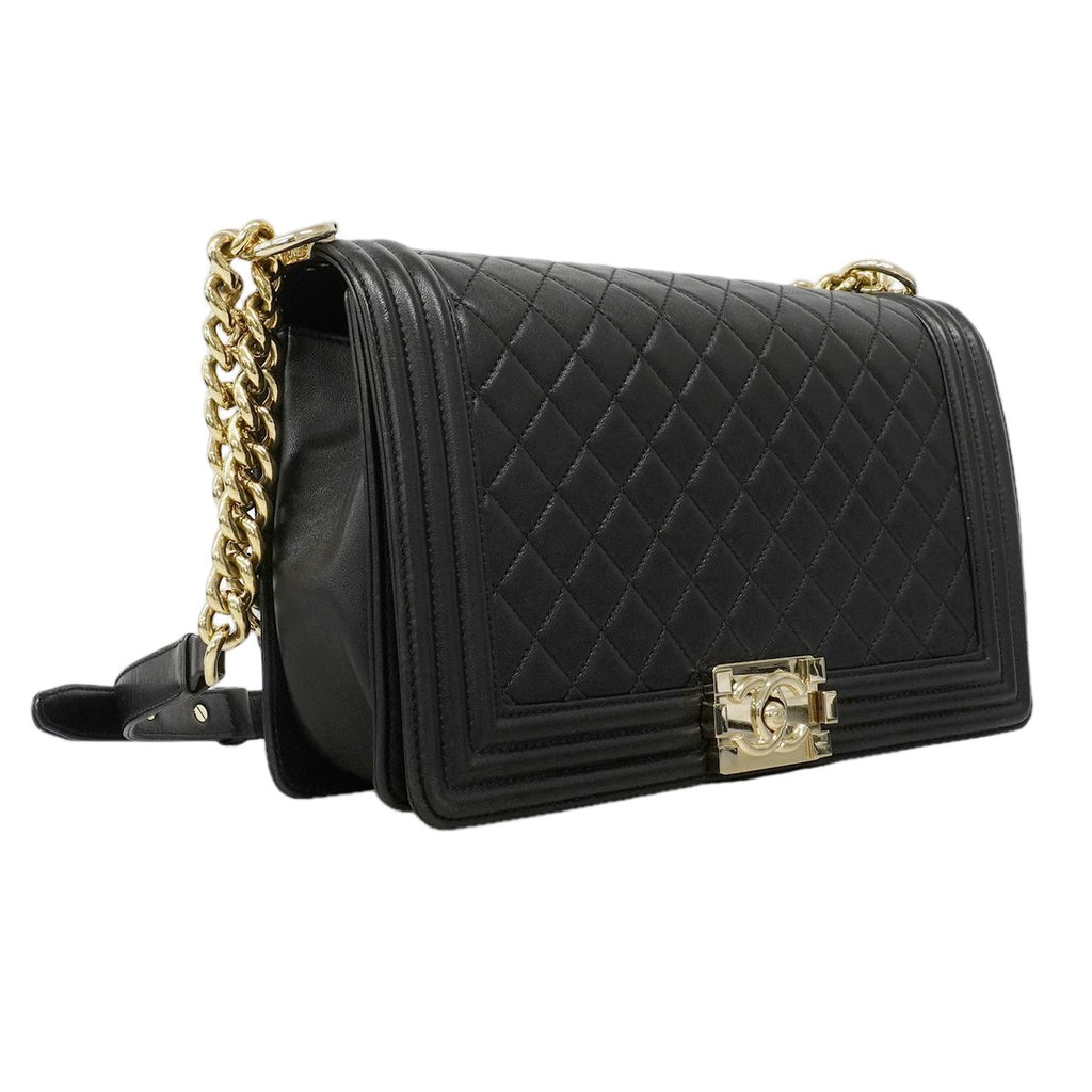 Chanel Shoulder Bag Boy Lambskin Black Champagne Gold — view 2