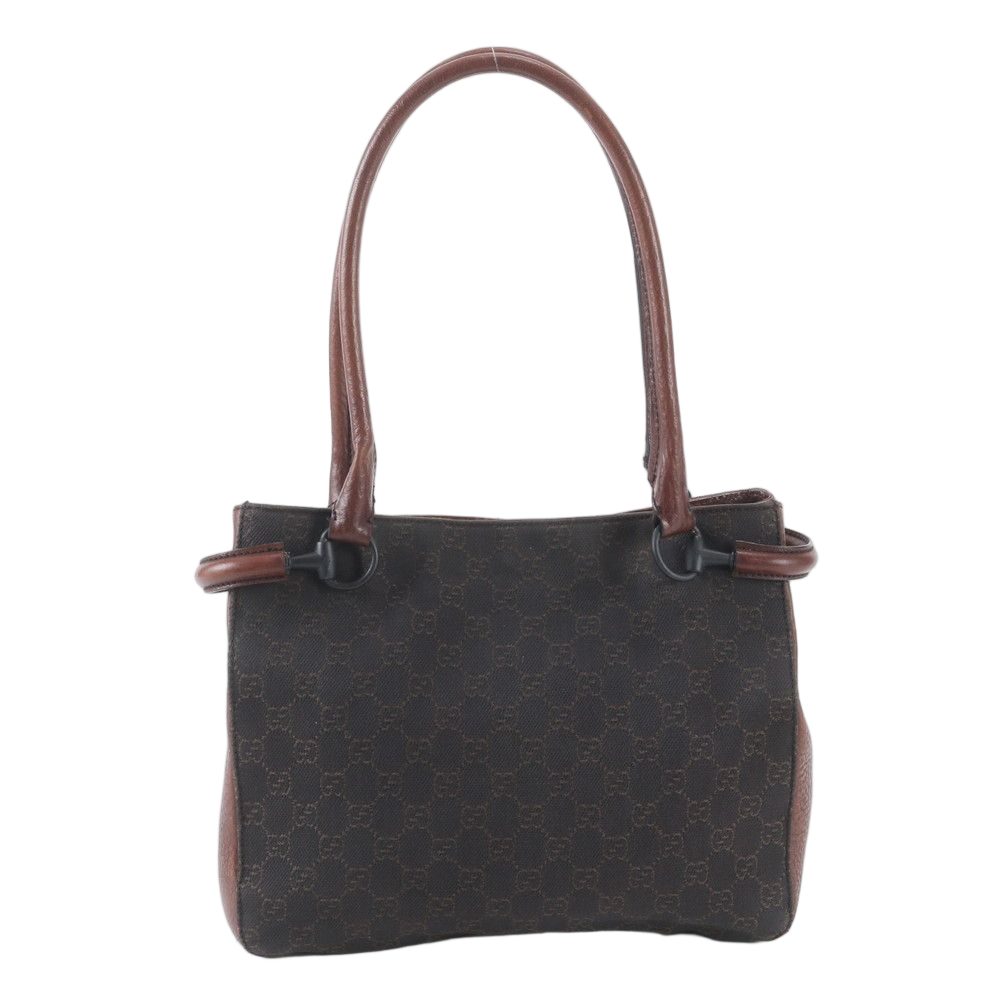 Gucci GG Canvas Leather Tote Shoulder Hand Brown