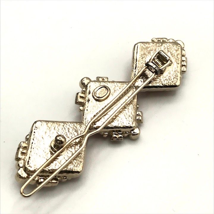Chanel CC Logo Stone Cross Diamond Hair Clip Barrette Pink — view 3