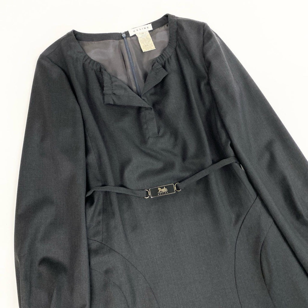 Celine A-line Dress with Carriage Belt 38 Gray Vintage — view 4