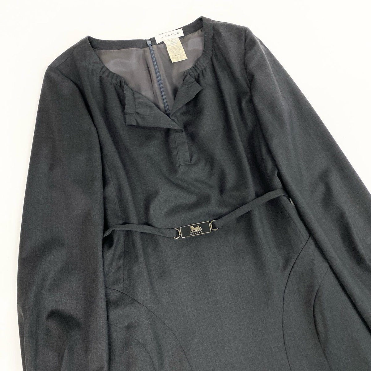 Celine A-line Dress with Carriage Belt 38 Gray Vintage — view 4