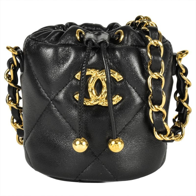 Chanel Quilted Mini Chain Pouch Shoulder Bag Lamb Skin Ap2330 Black