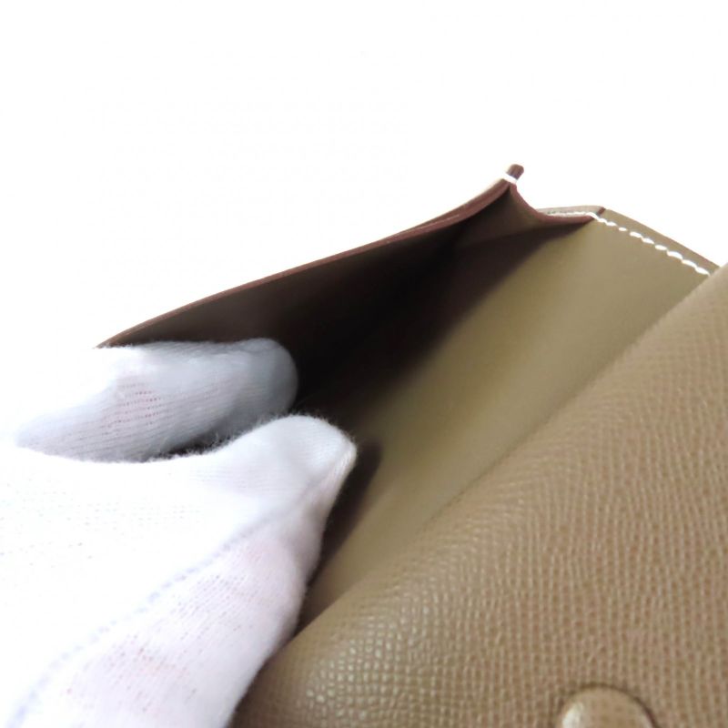 Hermes Bearn Mini Etoupe Gold Hardware H Logo Wallet With Coin — view 6