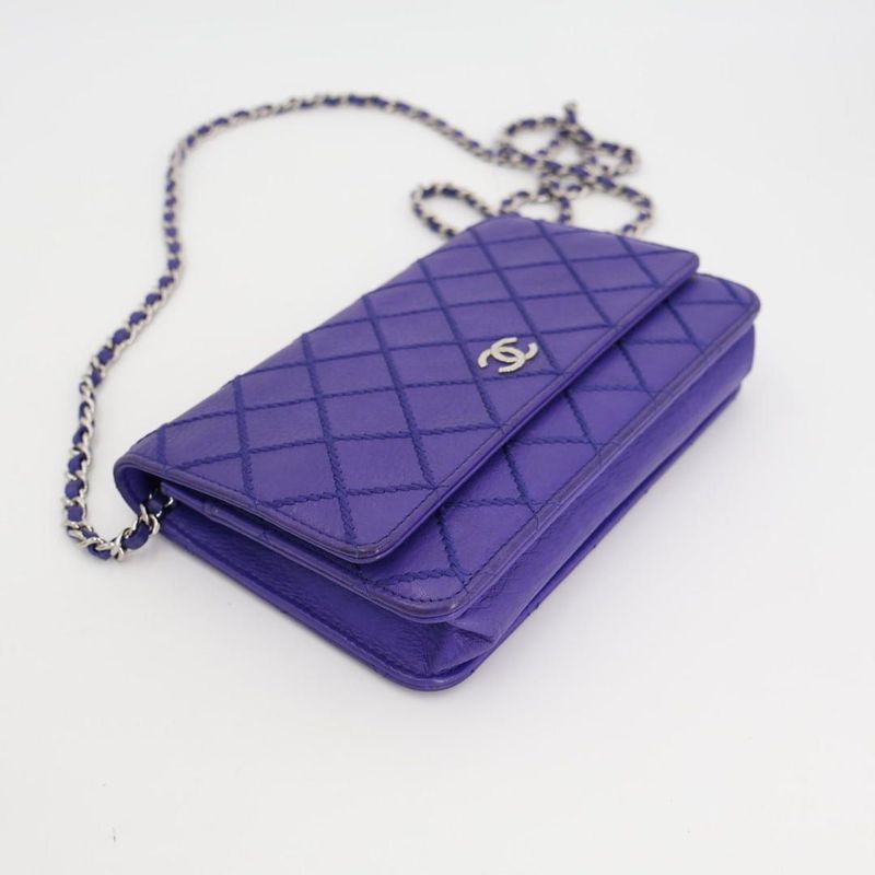 Chanel Chain Wallet Shoulder Bag Women Leather Blue — view 6