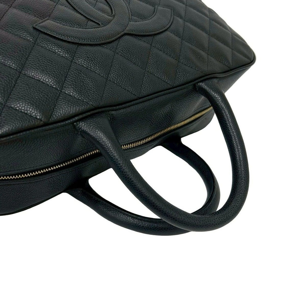 Chanel With Vintage Quilted CC Logo Caviar Leather Handbag Black — view 4