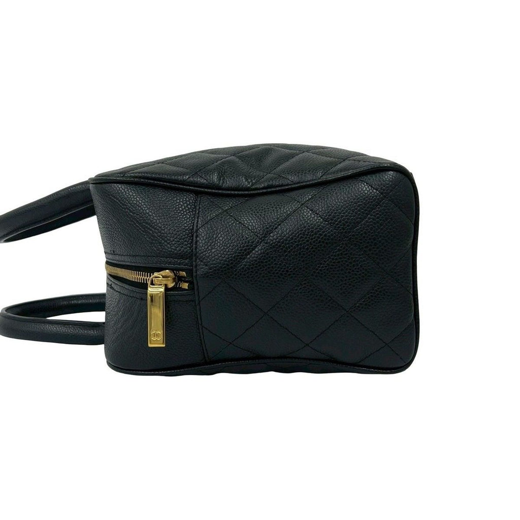 Chanel With Vintage Quilted CC Logo Caviar Leather Handbag Black — view 5