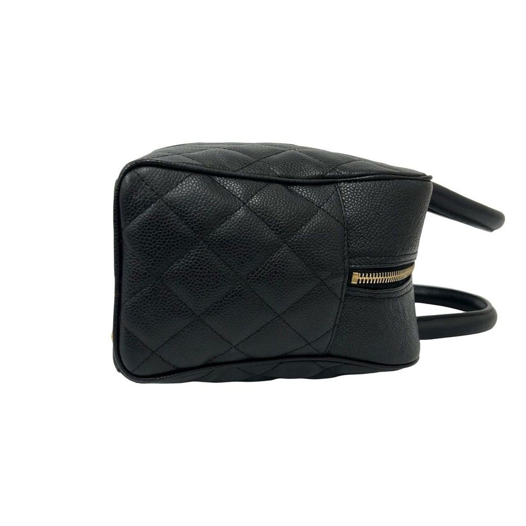 Chanel With Vintage Quilted CC Logo Caviar Leather Handbag Black — view 6