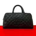 Chanel With Vintage Quilted CC Logo Caviar Leather Handbag Black