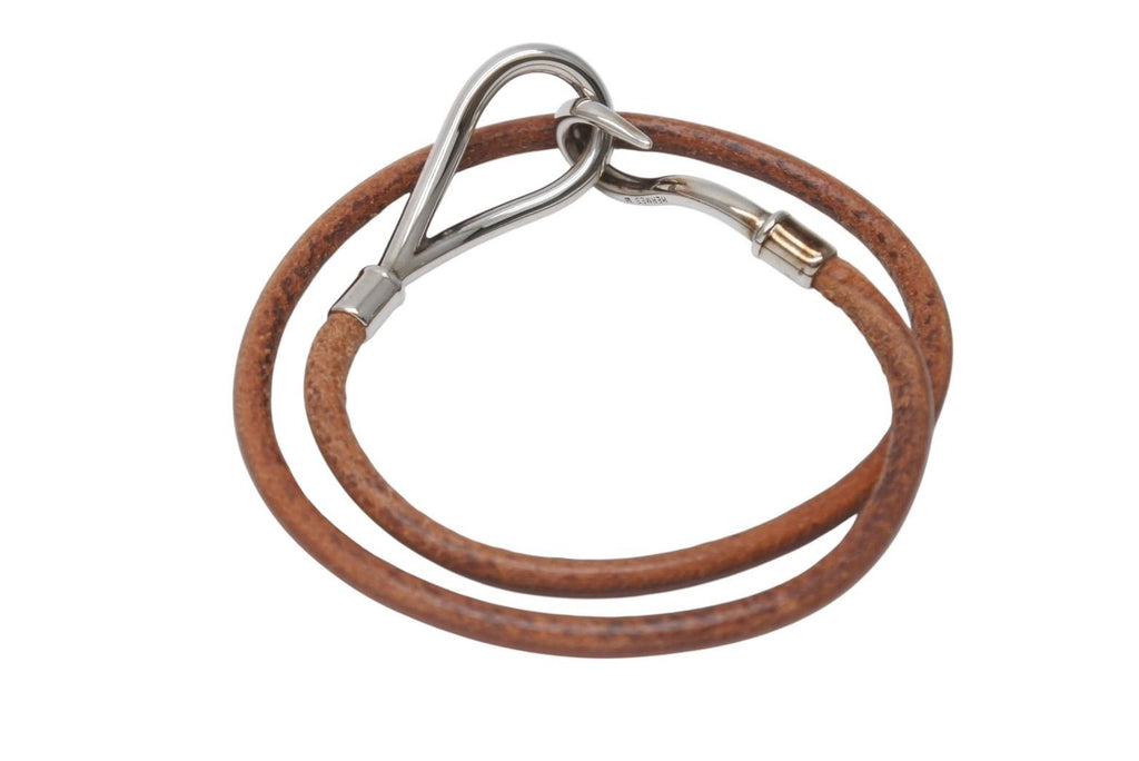 Hermes Jumbo Choker Necklace Bracelet Leather Brown Silver — view 3