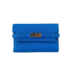 Hermes Wallet Coin Case Kelly Depurian Compact Blue Chevre