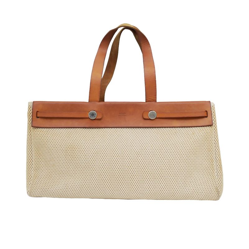 Hermes Herbag Her Bag Cabas MM Toile GM Tote Hand Silver Hardware — view 3