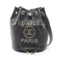Chanel Shoulder Bag Deauville Black Leather Logo Stud