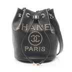 Chanel Shoulder Bag Deauville Black Leather Logo Stud