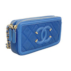 Chanel Pochette CC Filigree Caviar Leather Blue Champagne Gold Handbag — view 2