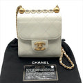 Chanel Mini Quilted Leather Chain Pearl Shoulder Bag White