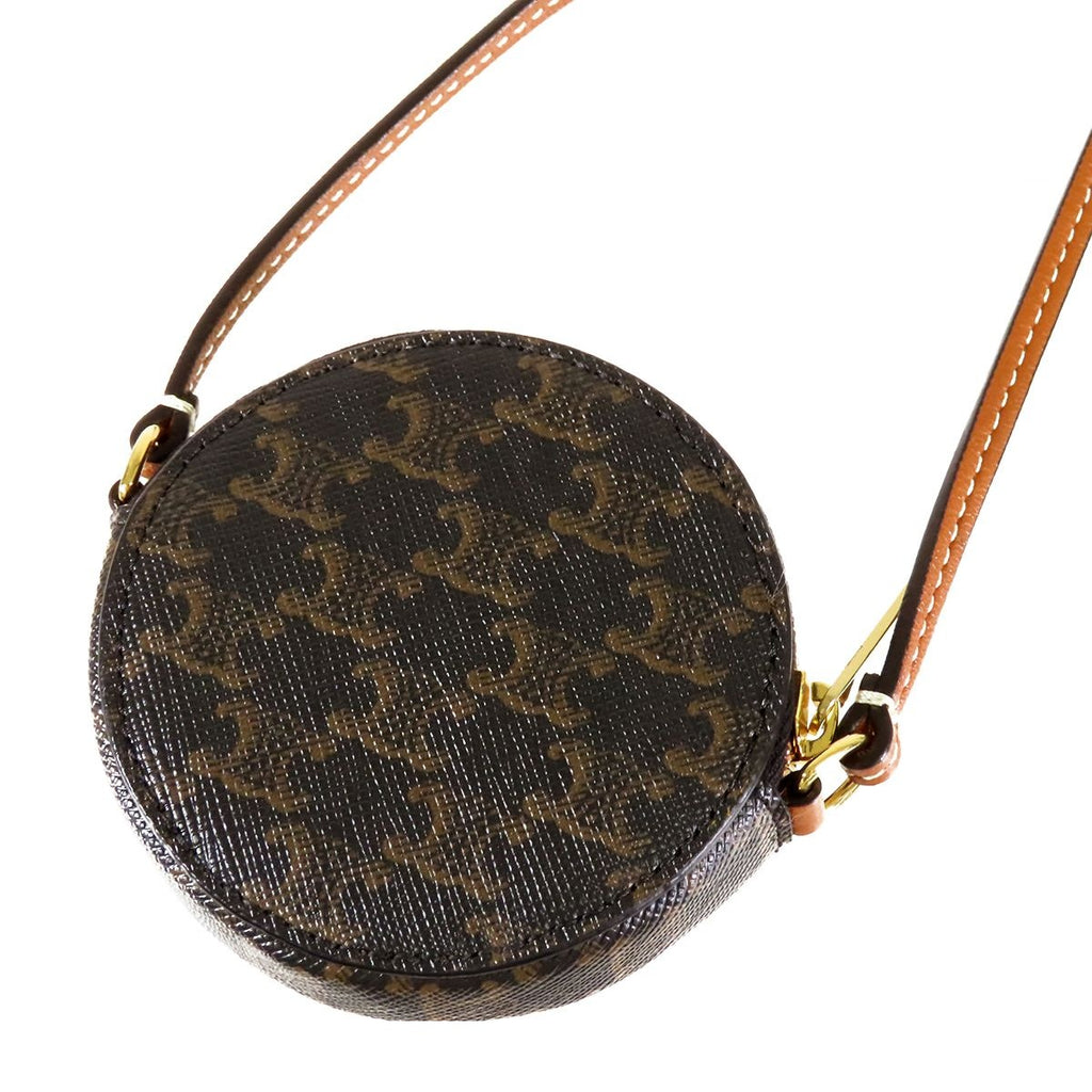 Celine Triomphe Coin Purse Brown Leather Shoulder Strap Pochette — view 2