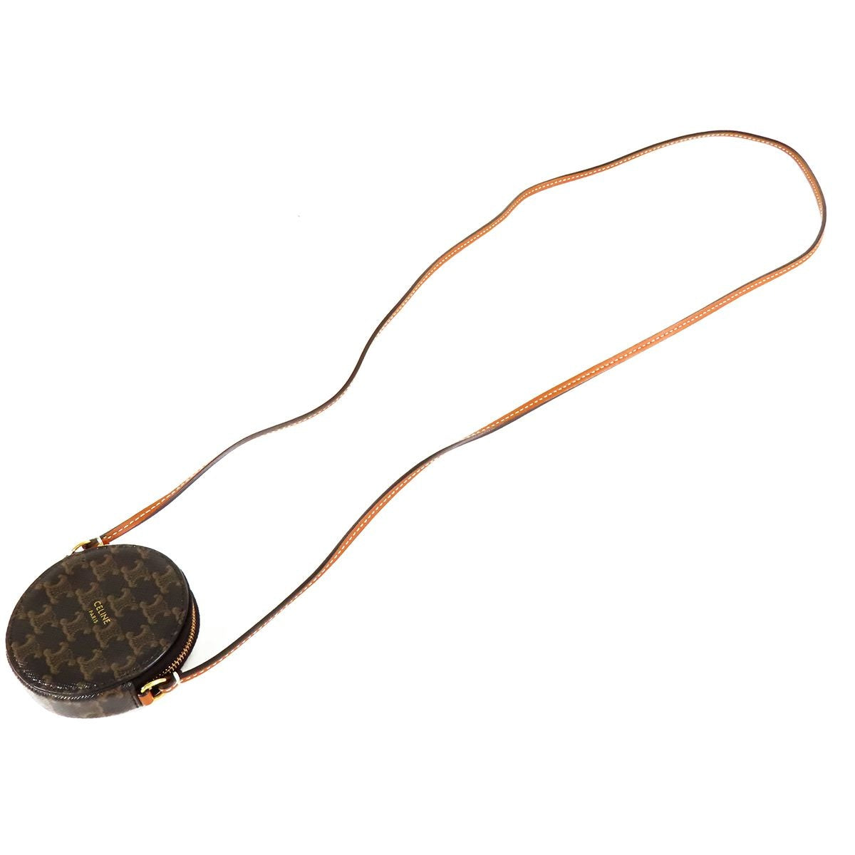 Celine Triomphe Coin Purse Brown Leather Shoulder Strap Pochette — view 5