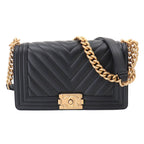 Chanel Boy Chain Shoulder Bag Calfskin Black Chezblanc Stitch